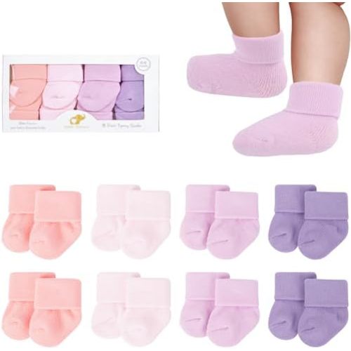 8 Pairs Newborn Socks Thick Cotton Terry Turn Cuff Baby Socks 0-6 Months Cute Gifts for Preemie Infant Girl Boy