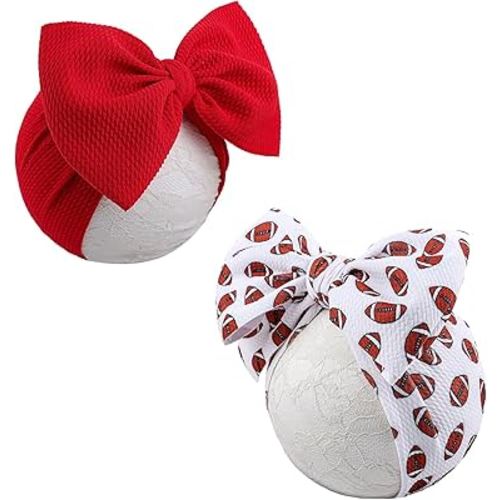 2 PCS Bows for Baby Girls Headband, Baby Girls Football Headbands with Bow, Red Hairbands Sports Wide Hair Accessories Gift for Football Newborn Infant Toddlers Kids