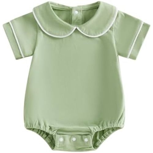 Newborn Baby Boy Girl Clothes Short Sleeve Solid Bubble Romper Doll Collar Bodysuit Shirt Summer Outfit 0-18M
