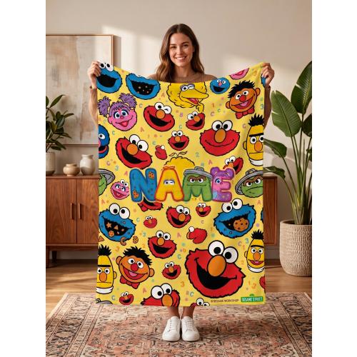 Custom Name Sesame Street Patchwork Character Letter Fleece Blanket