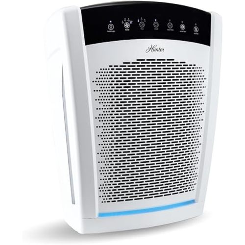 Hunter HP800 Air Purifiers for Home Large Room and Bedroom. True HEPA Air Purifier for Pets, Odors, Allergens, Smoke, Dust, VOC's. 4 Fan Speeds, Quiet Sleep Mode. Cleans 2585 Ft² per Hour. White