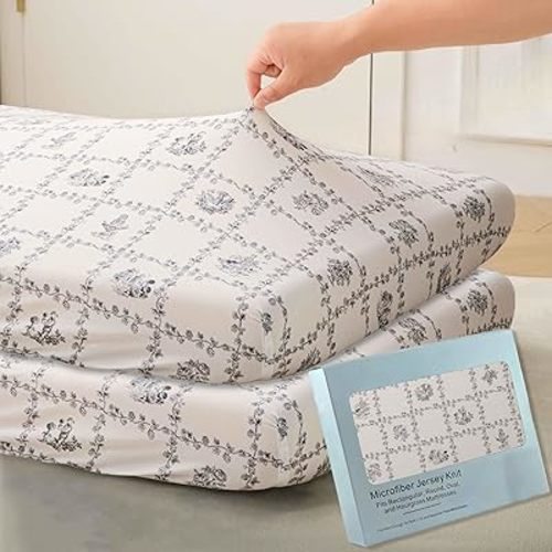 SDY Jersey Floral Crib Sheets for Baby Boys and Girls,52”x28”x8,2 Pack,Neutral Flower Standard Oval/Retangle Crib Mattress Sheets for Toddler,Super Soft Breathable