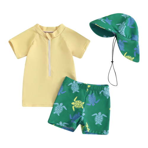 Godom Boys Swimsuit 2 Piece Quick Dry Short Sleeve Swim Shirt Swim Trunks Beachwear Bathing Suit