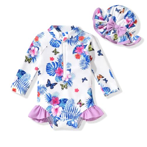 Aalizzwell Baby Girls Long Sleeve One Piece Swimsuit with Hat