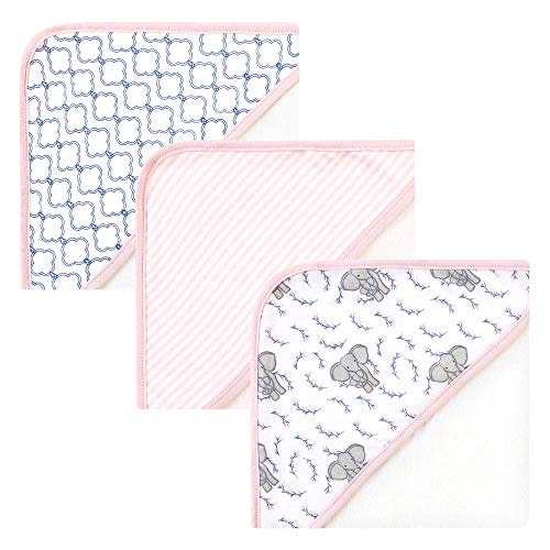 Touched by Nature Unisex Baby Organic Cotton Hooded Towels, Pink Elephant, One Size