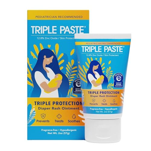 Triple Paste Diaper Rash Cream for Baby - 3 oz Tube – Zinc Oxide Ointment Treats, Soothes & Prevents Diaper Rash, Pediatrician-Recommended Hypoallergenic Formula, Baby Essentials for Daily & Overnight