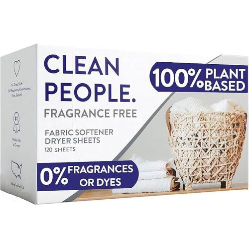 The Clean People Fabric Softener Sheets - Dryer Sheets - Softens & Removes Static Cling - Vegan Laundry Softener, Fragrance Free - Unscented, 120 Pack