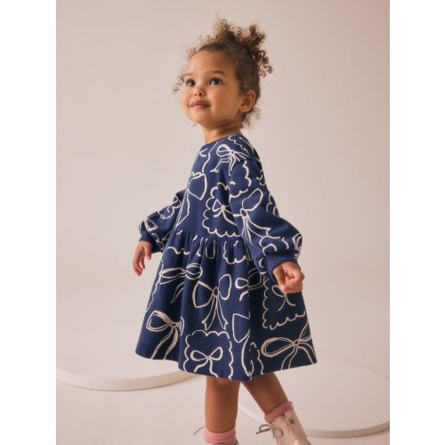 Navy Bow Sweat Dress (3mths-7yrs)
