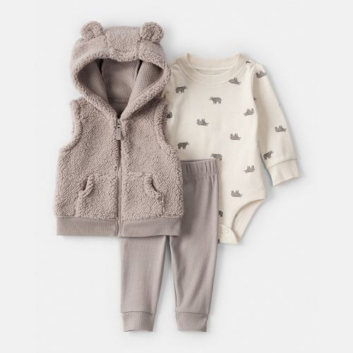 Baby Boy Carter’s 3-pc. Bear Print Sleeveless Jacket, Bodysuit & Pant Set