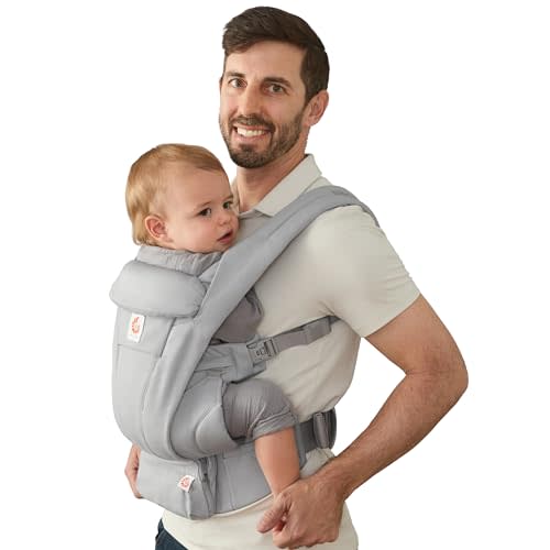 Ergobaby Omni Deluxe Baby Carrier for Newborn to Toddlers 0-48 Months | 4-Position 100% Premium Cotton Baby Carrier with Ergonomic Support, Storage Pockets, and Sun Hood, Fits 7-45 lbs, Pearl Grey