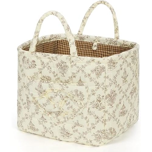 Floral Fabric Storage Basket Car Interior Storage Basket Underwear Sundries Laundry Baskets Supplies Home Organizer Bag (Coffee 1)
