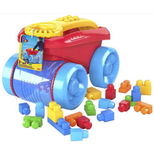 Fisher-Price MEGA BLOKS Blue Block Scooping Wagon Building Toy for Toddler (21 Pieces)