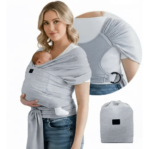 Versatile Gray & Black Baby Carrier Wrap: Comfortable, Soft & Supportive, Adjustable Ring Sling for Mom & Dad, Ideal for Baby Registry, Newborn to Toddler, Baby Shower