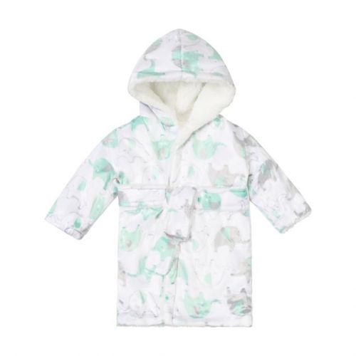EVERYDAY KIDS Green Elephant Baby Fleece Robe with Hood Cozy Hooded Bathrobe for Ages 0-9 Months Soft, Warm, Lightweight Infant Sleepwear, Loungewear