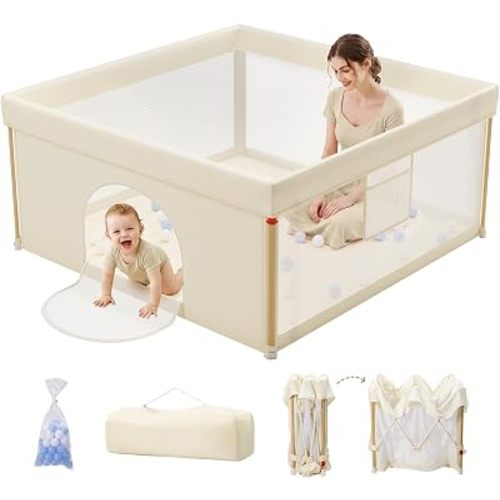 Foldable Baby Playpen, 50"×50" Play Pen for Babies and Toddlers