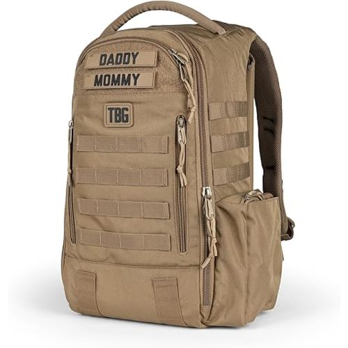 Tactical Baby Gear Daypack Tactical Diaper Bag Backpack for Dads - MOLLE compatible, Built-in Changing Mat, Stroller Straps (Coyote Brown 4th Gen)