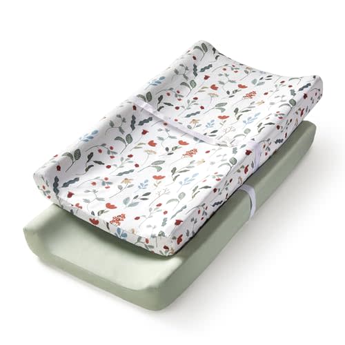 TILLYOU Changing Pad Cover Set in Soft Jersey Material - Fits 32"/34''x16 Contoured Pad for Babies, Forest Floral