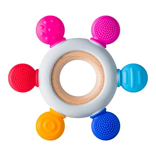 Arudyo Baby Teething Toys Silicone Teethers BPA Free Silicone Rudder with Wooden Ring Soothe Babies Gums (Ocean)