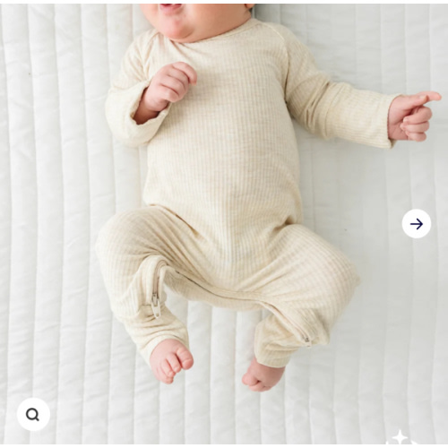 Heather Oatmeal Ribbed Crescent Zippy - Little Sleepies