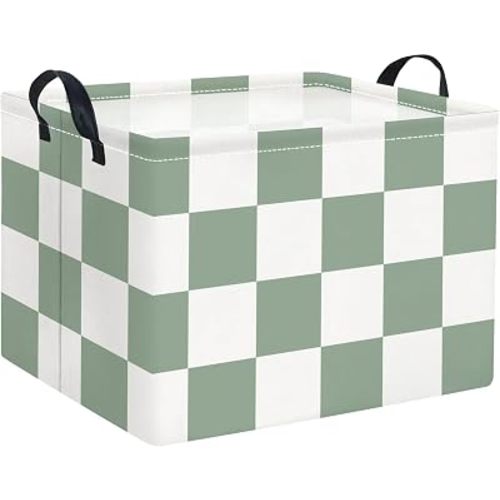 Rectangular Storage Basket Cute Baby Storage Bin Organizer Box(Green Checkered)