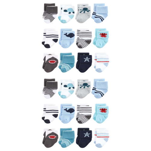 Hudson Baby Cotton Rich Baby Terry Socks 24-Pack, Sea Creatures, 6-12 Months