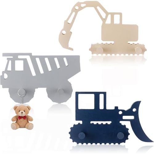 AceOrbit 3 Pack Construction Vehicles Shaped Wall Coat Hooks Nursery Decor Wooden Construction Decorative Cute Coat Rack Wall Mount Aviation Decor for Bedroom Living Room Office Entryway Door Nursery