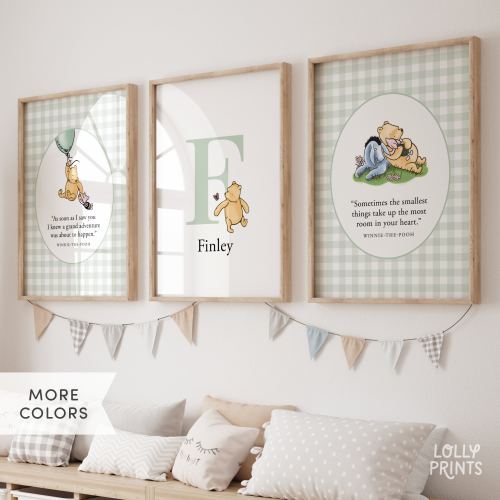 Custom Name Classic Winnie-The-Pooh Wall Art Set of 3, Personalized Pooh Letters Nursery Wall Decor, Winnie-The-Pooh Quotes