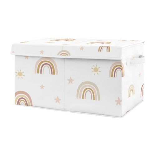 Sweet Jojo Designs Girl Fabric Storage Toy Bin Boho Rainbow Pink Tan and Yellow
