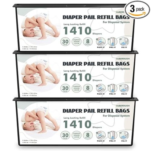 Diaper Pail Refill Bags - Compatible with Genie Easy Roll Signature & Platinum Pails | Each 30 Bags Holds Up to 1410 Newborn Diapers | 7-Layer OdorLock Technology | 3 Pack(90 Bags)