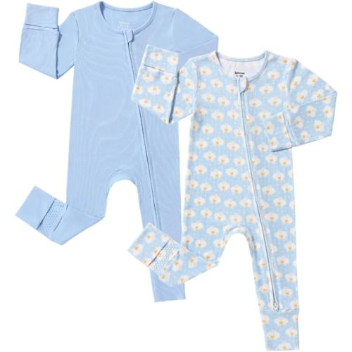 Size: 3-6M. Bafeicao Bamboo Viscose Baby Girl Pajamas Romper Soft Ribbed 2 Way Zipper sleepers Long Sleeve Footless Pjs