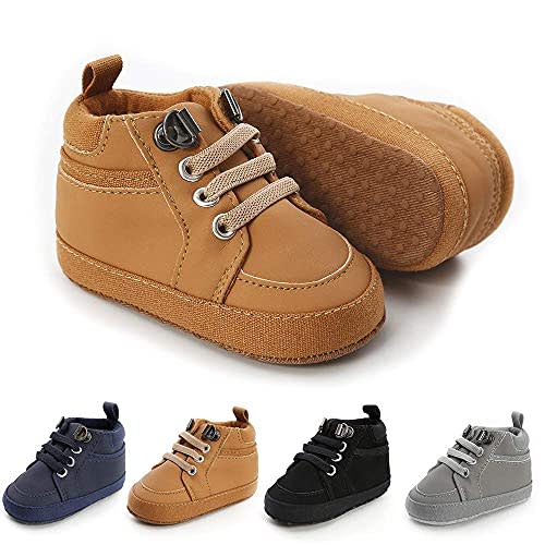 Meckior Toddler Baby Boys Girls High Tops Ankle Sneakers Soft Anti-Slip Sole PU Leather Moccasins Infant Newborn Prewalker First Walking Crib Shoes