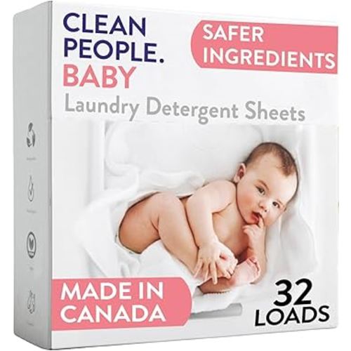 The Clean People Unscented Baby Laundry Detergent Sheets - Hypoallergenic - Ultra Concentrated, Recyclable Packaging, Fights Stains & Odors on Baby Clothes & Bedding - Fragrance Free, 32 Pack