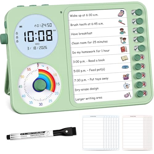 3-in-1 Visual Timer & ADHD Tool for Kids with Chore Chart & Planning Board | ADHD Task Timer for Adults with Visual Schedule, To-Do List & Planning Board for Home, School, Classroom, Work