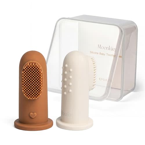 Moonkie Baby Toothbrush Finger Toothbrush Oral Cleaner Kit for 3 Months +, 2 Pcs (Clay/Ivory)