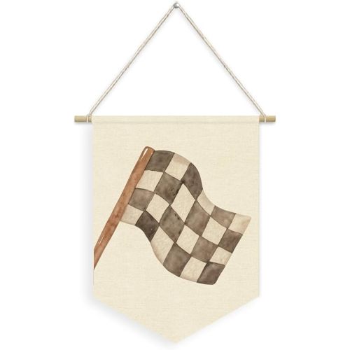 Boys Room Wall Art Decor,Cars Room Decor for Boys,Checkered Classroom Wall Hanging for Playroom Nursery Toddler,Checkered Flag Banner