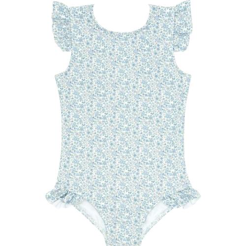 Girls Slate Floral Ruffle Sleeve Rashguard One Piece