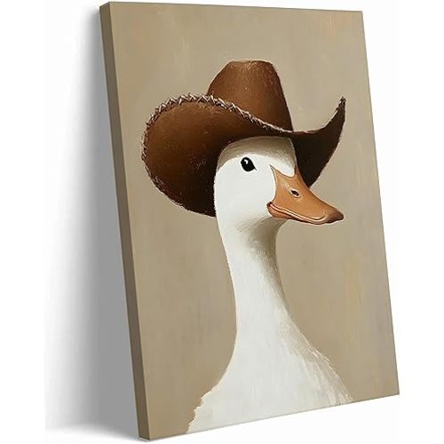 Vintage Cowboy Silly Goose Canvas Wall Art Funny Animal Cowboy Duck Picture Wall Decor Eclectic Western Art Farmhouse Geese Painting Poster Print Artwork for Bedroom Bathroom (Framed, 16x24in)