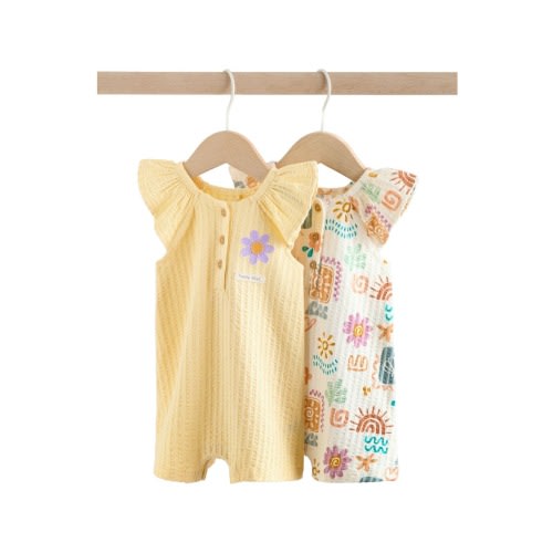 2-Pack Assorted Frill Cotton Rompers