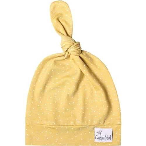 Copper Pearl Baby Beanie Hat Top Knot Stretchy Soft Marigold