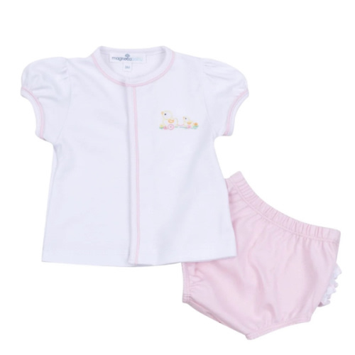 Vintage Duckie Pull Toy Diaper Set - Pink | Posh Tots Children's Boutique