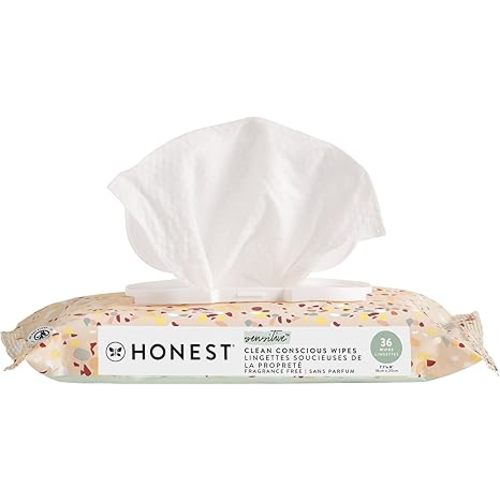 The Honest Company Baby Wipes for Sensitive Skin, Hypoallergenic, Fragrance-Free, Multi-Use, Geo Mood Design, 576 Count (6 Packs of 96)