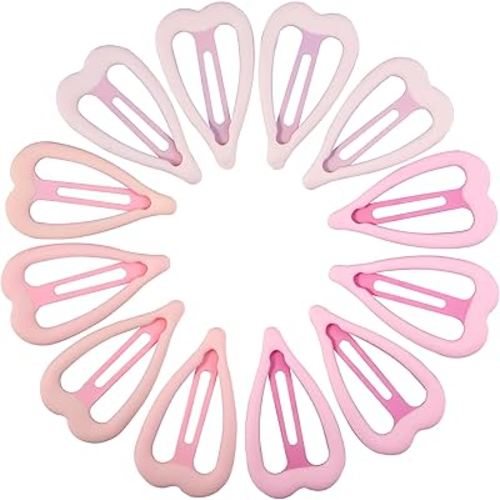 12 PCS Metal Snap Hair Clips Heart Shape Barrettes for Women Non Slip Accessories For Thick and Thin Fine Hair,Pink,1.9 x 1.1 Inches.