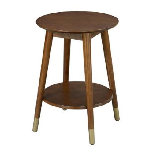 Breighton Home Wilson Mid-Century Modern Round End Table with Bottom Shelf Espresso : Rubberwood Veneer Side Table, 24" High