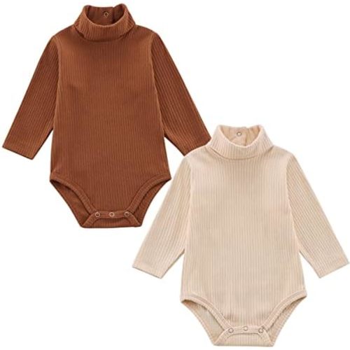 KISBINI Baby Turtleneck Bodysuit Long Sleeve Solid Ribbed Cotton Outfits for Baby Boys Girls 3-18 Months