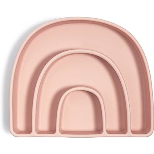 AVA + OLIVER Silicone Rainbow Plate | BPA-Free Divided Design with Non-Slip Suction Base (Guava)