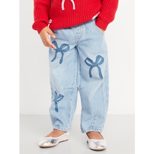 Pull-On Baggy Bow Barrel-Leg Jeans for Toddler Girls