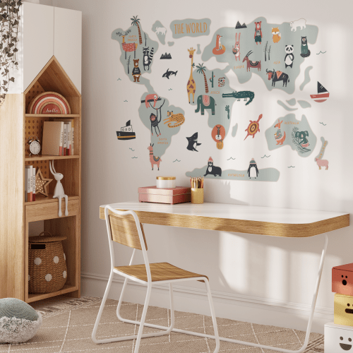 Interactive World Map Wall  - Neutral & Bright