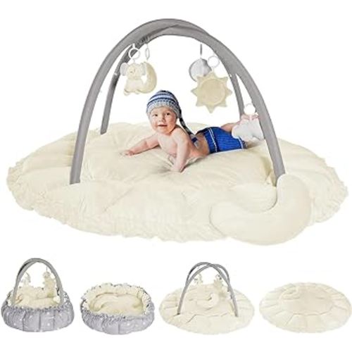 5-in-1 Thick Plush Baby Play Gym, Tummy Time Mat, Play Mat for Babies and Toddlers, Activity Gym, Convertible Stage-Based Developmental Activity Center from Baby to Toddler, Ball Pit, Pet Bed