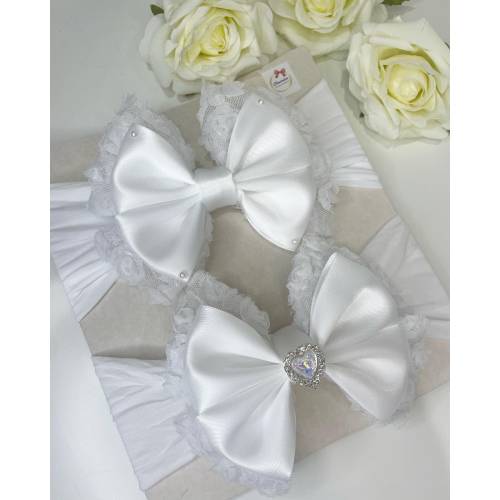 White Christening Bow Headband: Handmade Baby Girl Bow