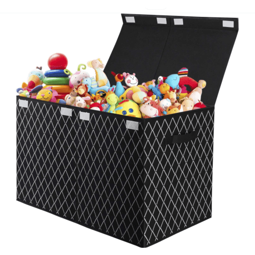 Homyfort Toy Box Chest Storage Organizer for Boys Girls - Large Kids Collapsible Toy Bins Container with Lids and Handles for Bedroom ,Playroom,Nursery,Clothes,Stuffed animals ( Black)